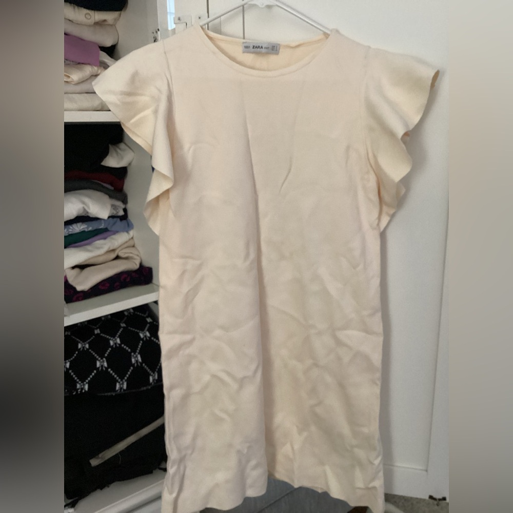 Zara Cream Short Sleeve Ruffle Dress